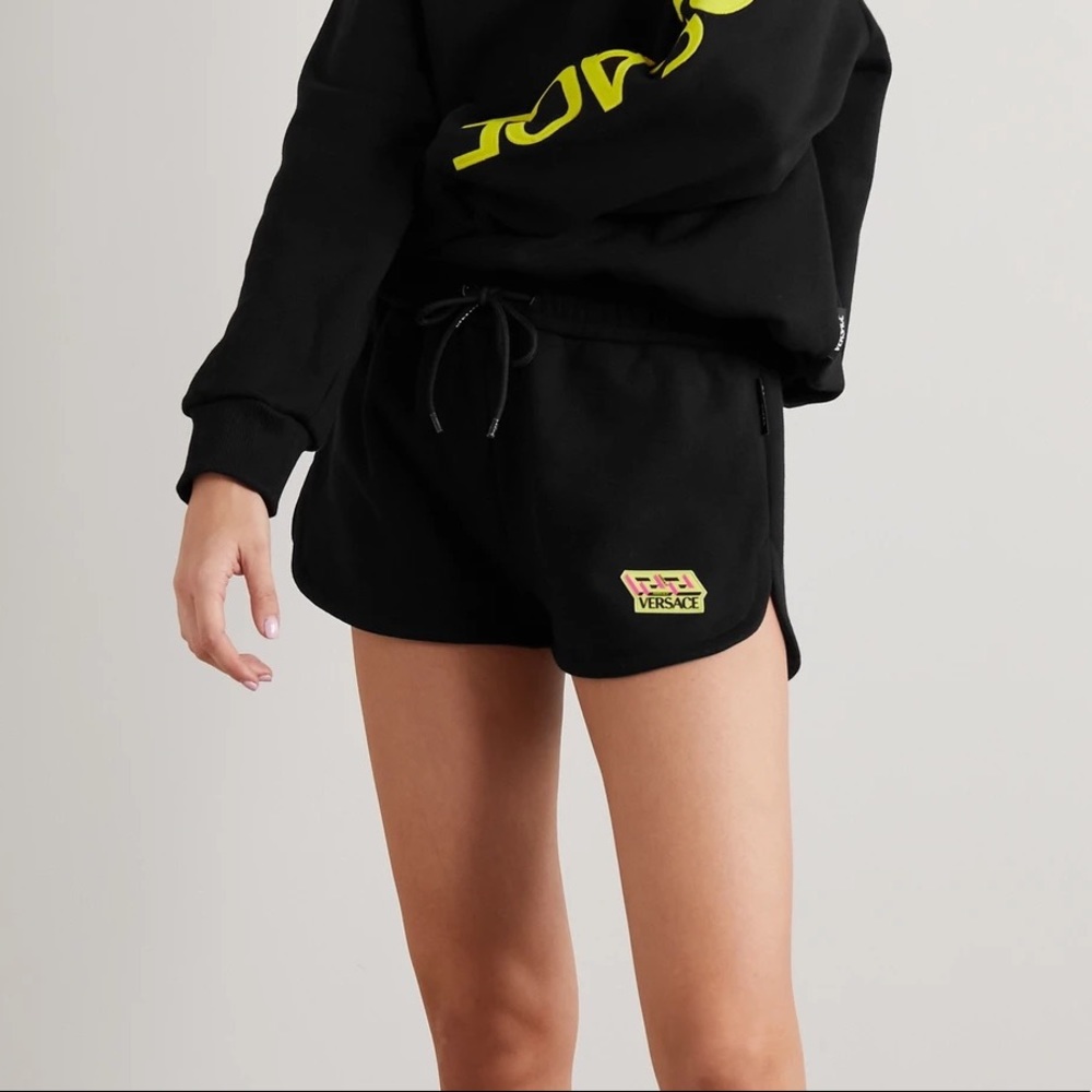 Versace La Greca Monogram Logo Cotton Jogger Shorts